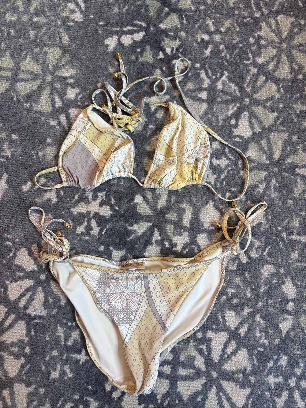 Emilio Pucci Two-Piece Bikini in a yellow and grey geometric print size 46
